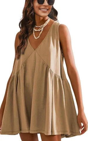 Qiaomai Womens Summer Casual Sleeveless Tank Dress V Neck Mini Dresses Beach Sundress