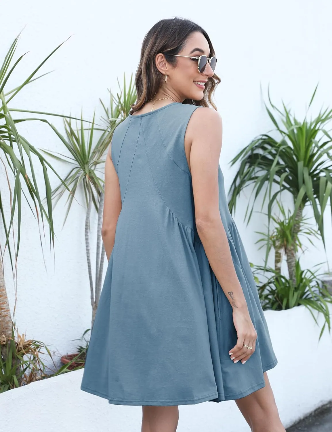 Qiaomai Womens Summer Casual Sleeveless Tank Dress V Neck Mini Dresses Beach Sundress