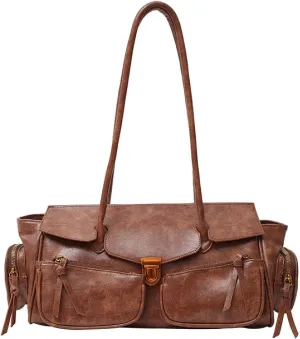 Retro Large Capacity Multi-functional Tote Bag Y2k Women's Shoulder Bag with Multiple Pockets Aesthetic Cool Punk Hobo Walle