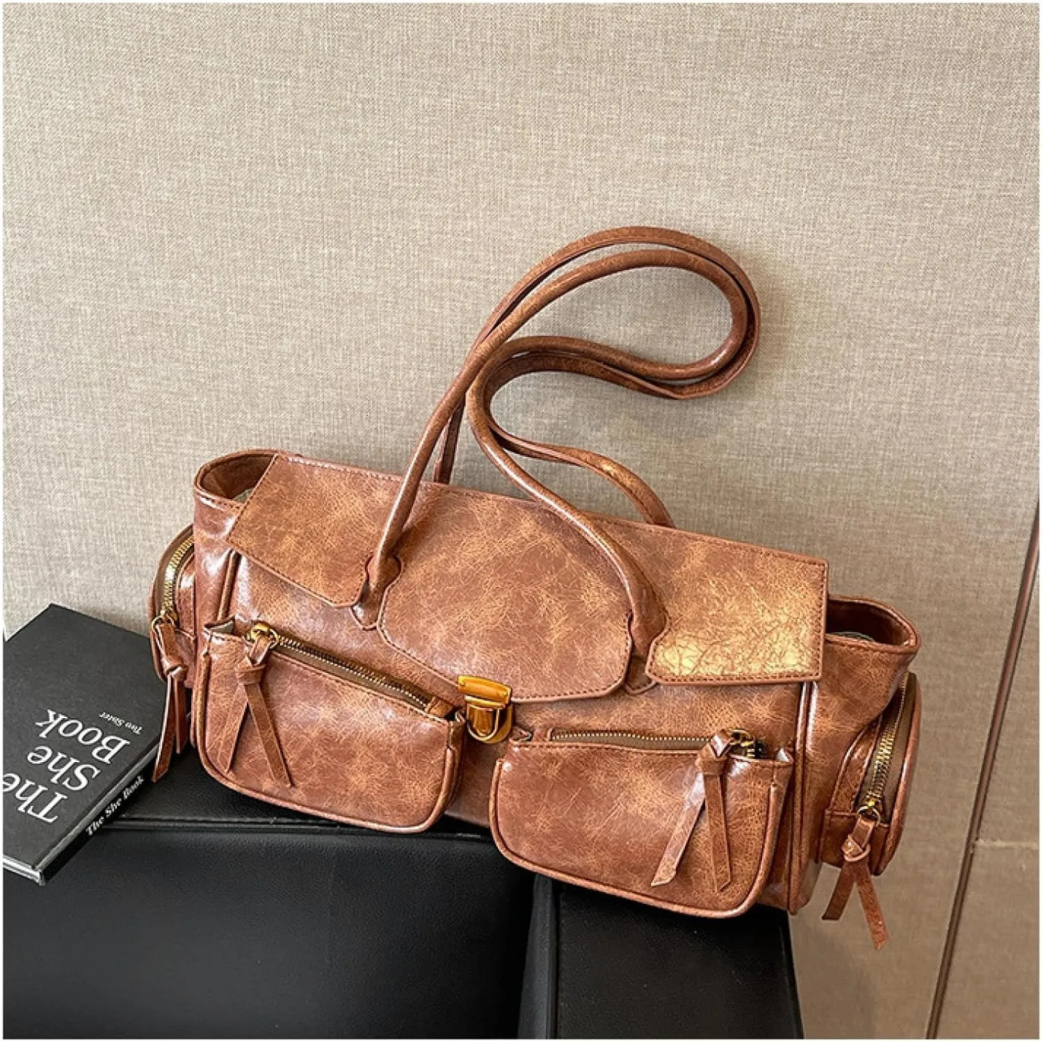 Retro Large Capacity Multi-functional Tote Bag Y2k Women's Shoulder Bag with Multiple Pockets Aesthetic Cool Punk Hobo Walle