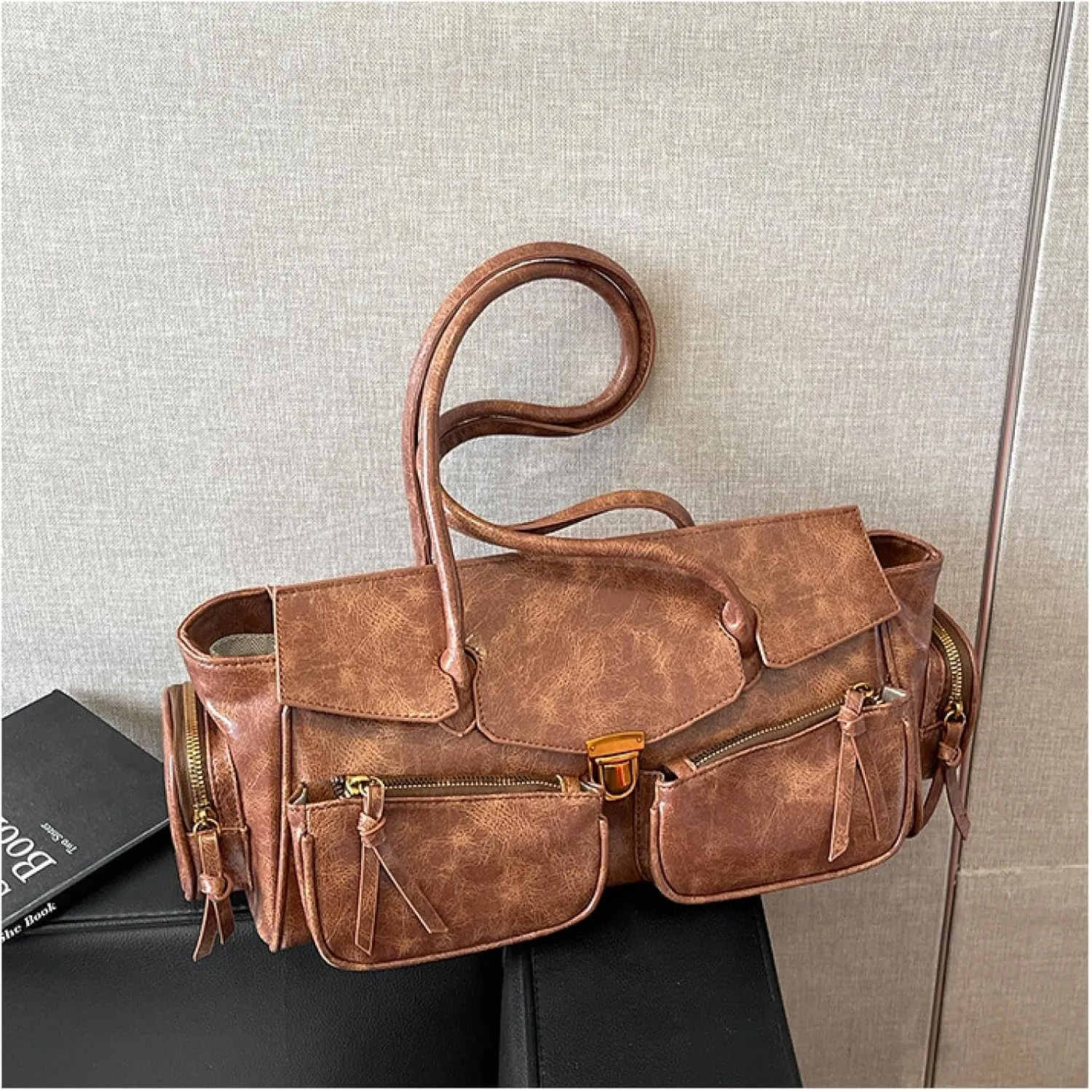 Retro Large Capacity Multi-functional Tote Bag Y2k Women's Shoulder Bag with Multiple Pockets Aesthetic Cool Punk Hobo Walle