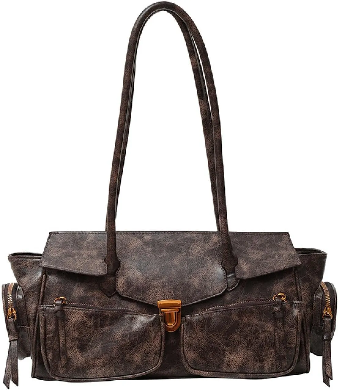 Retro Large Capacity Multi-functional Tote Bag Y2k Women's Shoulder Bag with Multiple Pockets Aesthetic Cool Punk Hobo Walle
