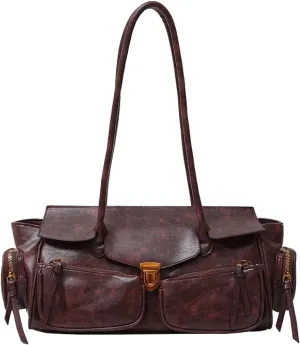 Retro Large Capacity Multi-functional Y2k Women's Tote Bag - Stylish Hobo Shoulder Bag with Multiple Pockets