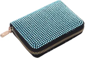 Rhinestone Small Wallet For Women Large-Capacity Multi-Card Slot Storage Bag Stylish Coin Purse Zipper For Wedding Party Prom(Sky blue)