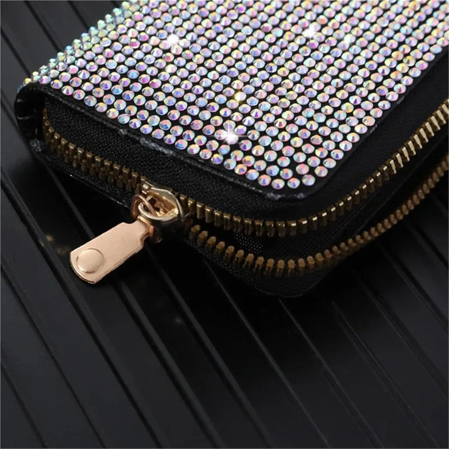 Rhinestone Small Wallet For Women Large-Capacity Multi-Card Slot Storage Bag Stylish Coin Purse Zipper For Wedding Party Prom(Sky blue)
