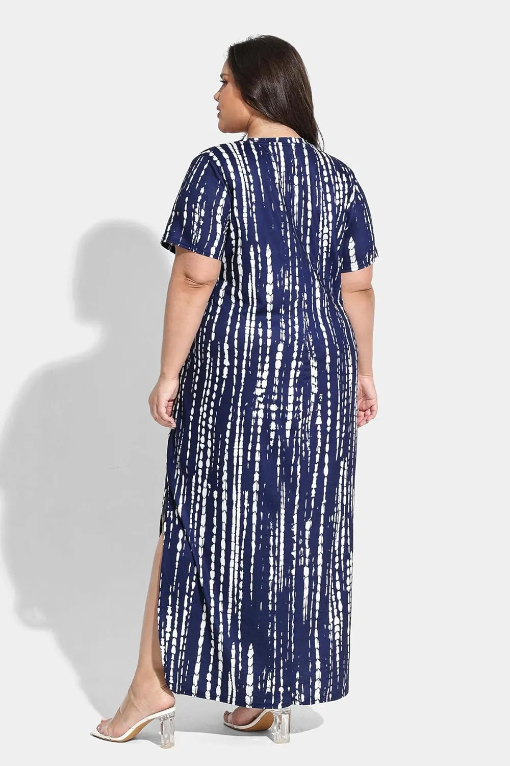 RITERA Plus Size Dresses for Women V Neck Casual Loose Pocket Short Sleeve Slits Maxi T Shirt Dress Summer Sundress XL-5XL