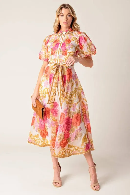 Rose Filigree Midi Dress