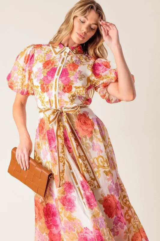 Rose Filigree Midi Dress
