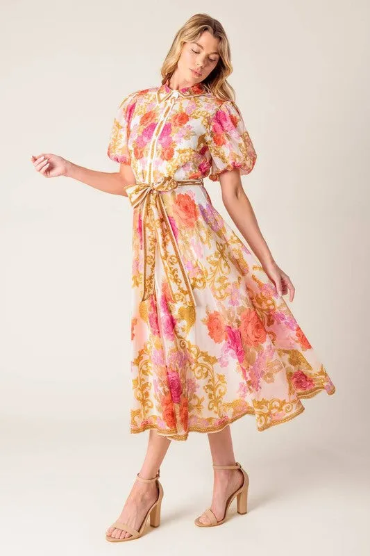 Rose Filigree Midi Dress
