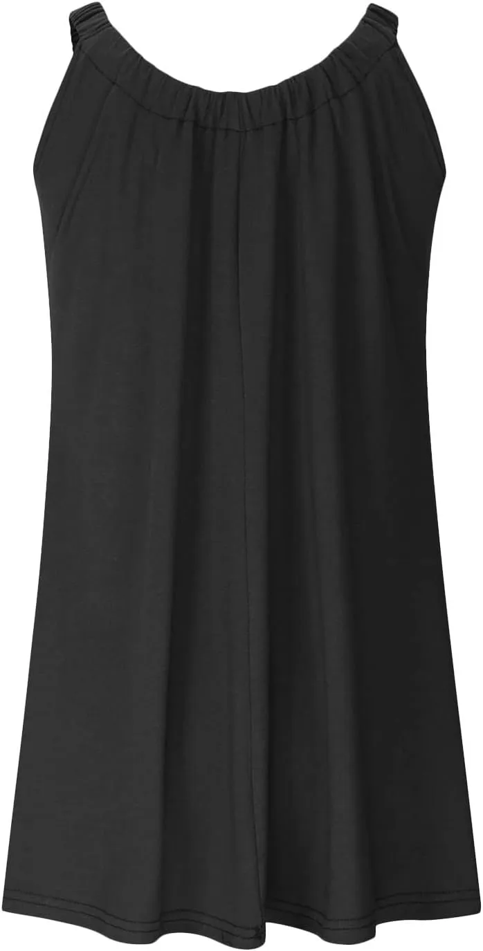 SMIDOW Summer Dresses for Women 2023 Casual Beach Sleeveless Pleated Flowy Sundress Sexy Beach Cover Up Plain Mini Tank Dress