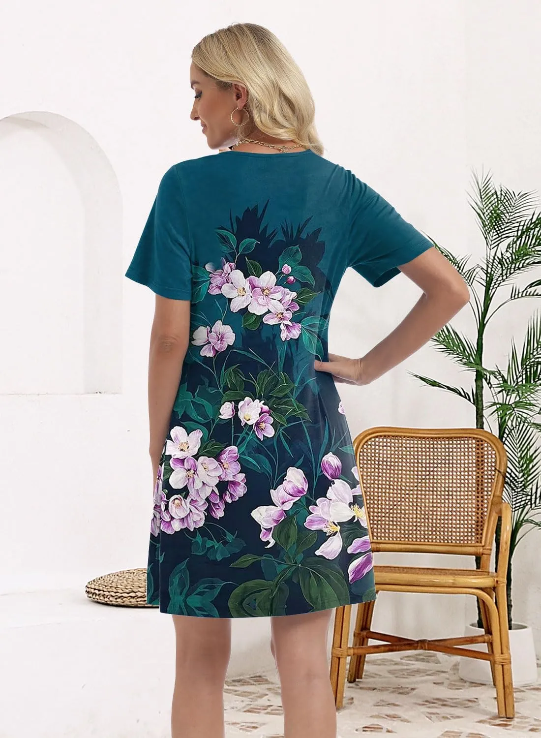 Soesdemo Womens Summer Dresses Square Neck Short Sleeve Buttons Casual Beach Boho 2025 Fashion Sundress