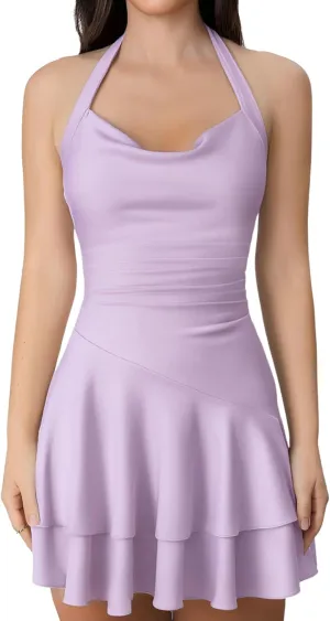 SOLY HUX Cute Halter Mini Dresses for Women Summer Sexy Club Party Backless Short Sundress