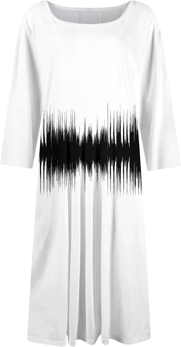 Spring Midi Knee Length Dress for Women 3/4 Length Sleeve Ruched Dress Crew Neck Dresses A Line Dress with Pocket