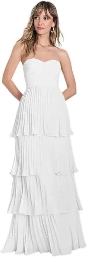 Strapless Tiered Bridesmaid Dresses for Women Floor Length Sweetheart Chiffon Formal Dress for Cocktail Party