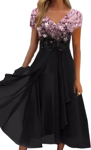 Stylish and Elegant V-Neck Maxi Dress, Women Summer V-Neck High Waist Chiffon Long Skirt, Wedding GUE Long Skirt