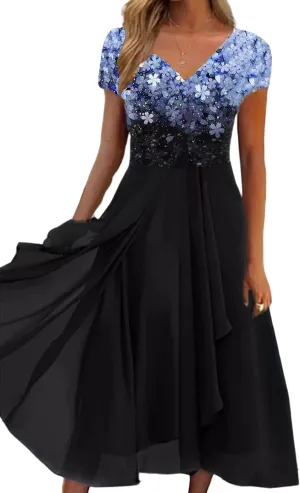 Stylish and Elegant V-Neck Maxi Dress, Women Summer V-Neck High Waist Chiffon Long Skirt, Wedding GUE Long Skirt