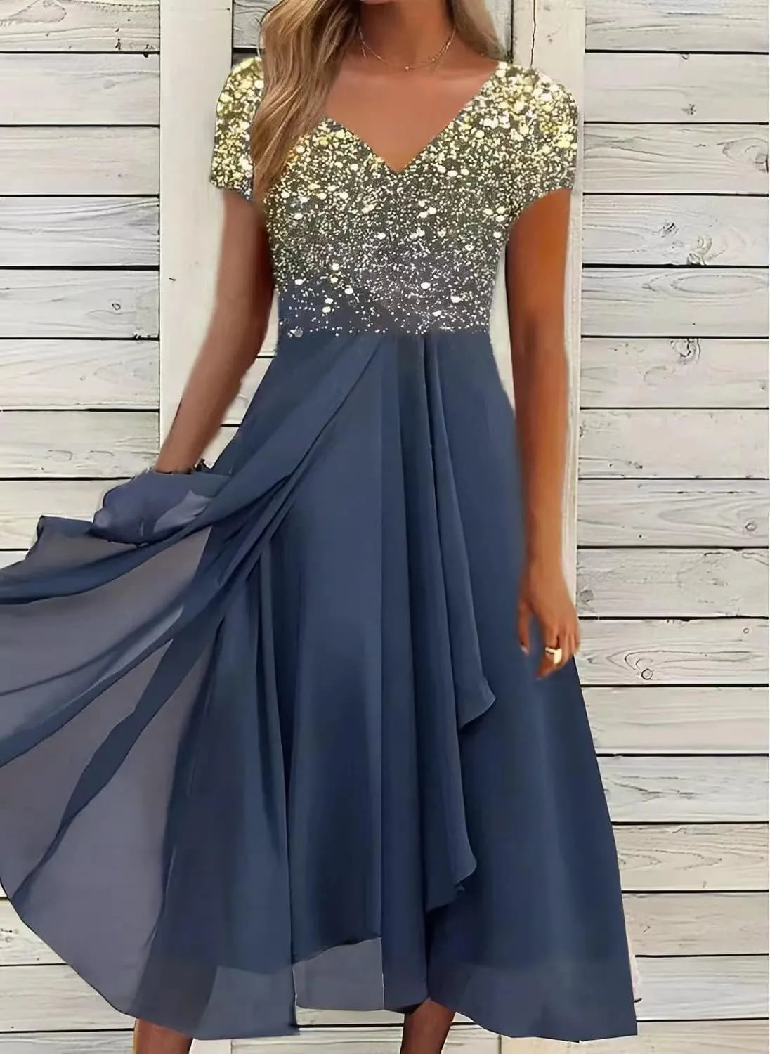Stylish and Elegant V-Neck Maxi Dress, Women Summer V-Neck High Waist Chiffon Long Skirt, Wedding GUE Long Skirt