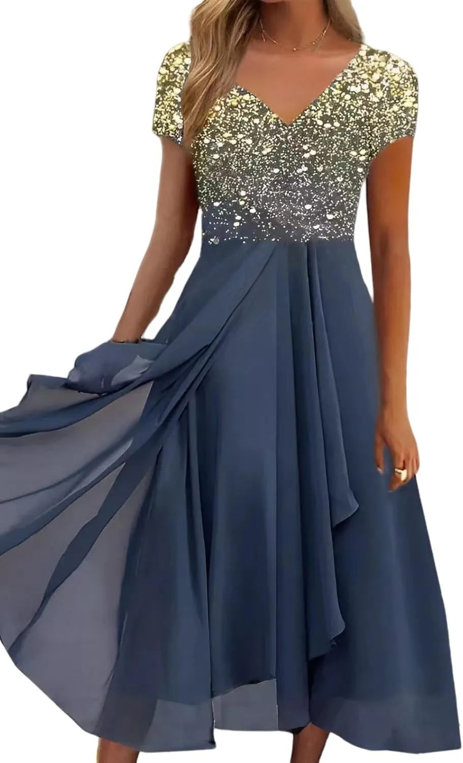 Stylish and Elegant V-Neck Maxi Dress, Women Summer V-Neck High Waist Chiffon Long Skirt, Wedding GUE Long Skirt