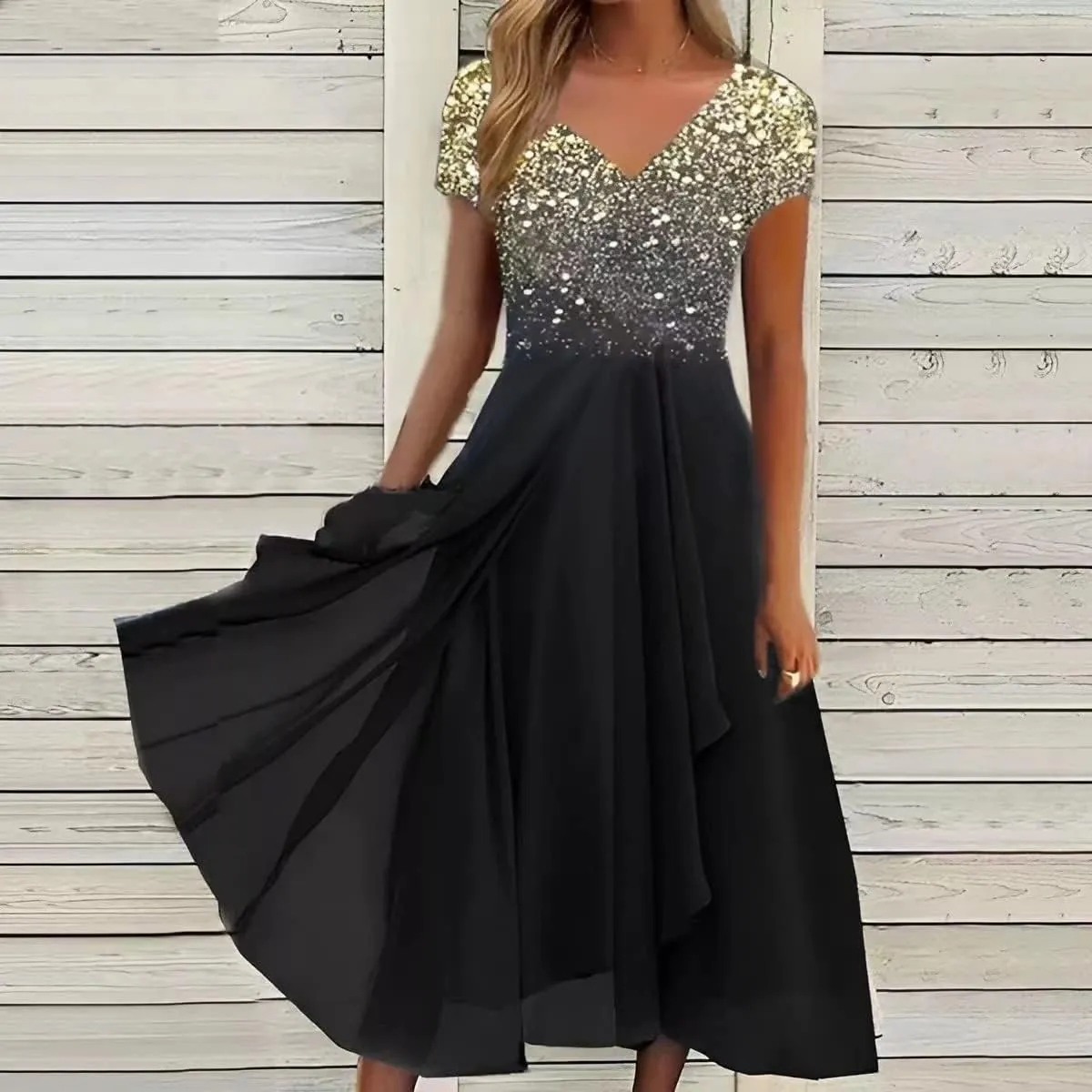 Stylish and Elegant V-Neck Maxi Dress, Women Summer V-Neck High Waist Chiffon Long Skirt, Wedding GUE Long Skirt