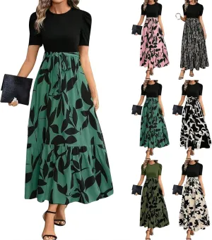 Sumemr Dresses for Women Vintage Floral Maxi Dress Long Formal Dresses Casual Puff Sleeve Church Wedding Guest Dress