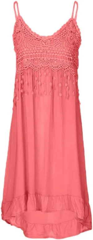 Summer Dresses for Women 2023 Trendy Plus Size Spaghetti Strap Tassel Midi Dress Sundress Hawaiian Beach Clothes Sun Dress Nightgowns for Women Slip Dress Hot Pink