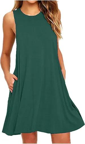 Summer Dresses for Women 2024 Island Vacation Sleeveless Sun Dresses Casual Boho Beach Tank Dress Loose Swing Sundress