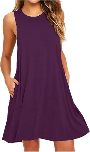 Summer Dresses for Women 2024 Island Vacation Sleeveless Sun Dresses Casual Boho Beach Tank Dress Loose Swing Sundress