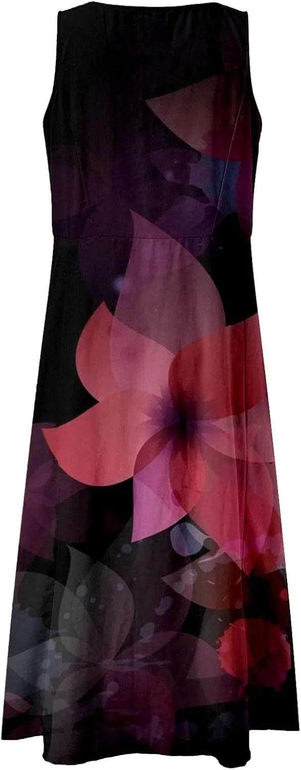 Summer Dresses for Women 2024 Vacation Linen Sleeveless Boho Floral Print Beach Sundress Casual Baggy Maxi Dress with Pockets