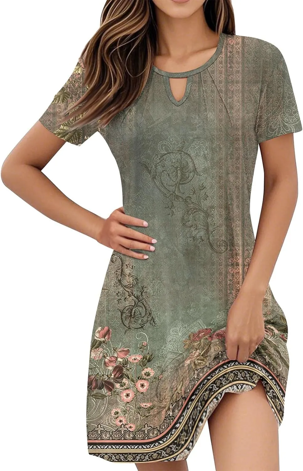 Summer Dresses for Women 2025 Casual Beach Mini Dress Loose Short Sleeve T Shirt Dress Floral Flowy A-Line Dresses