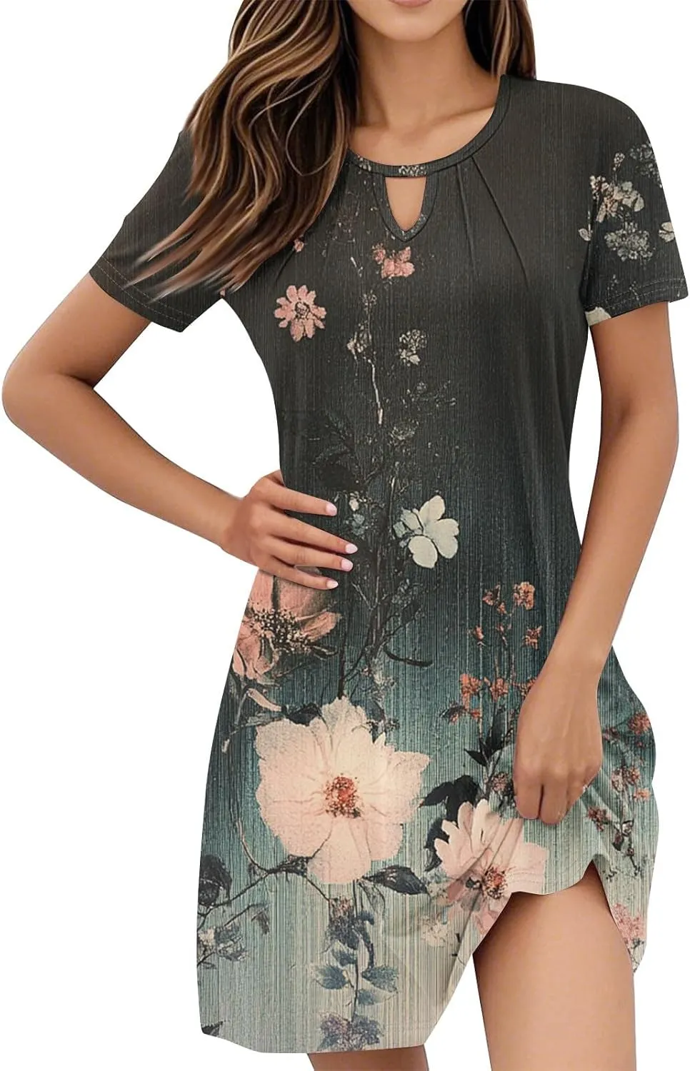 Summer Dresses for Women 2025 Casual Beach Mini Dress Loose Short Sleeve T Shirt Dress Floral Flowy A-Line Dresses