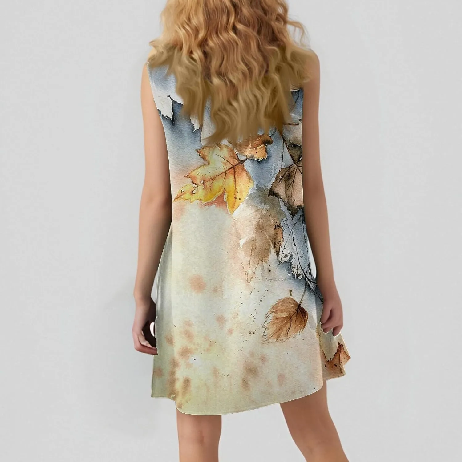 Summer Dresses for Women 2025 Casual Floral Print A-Line Sleeveless Ruffle Hem Round Neck with Pockets Beach Tank Dresses