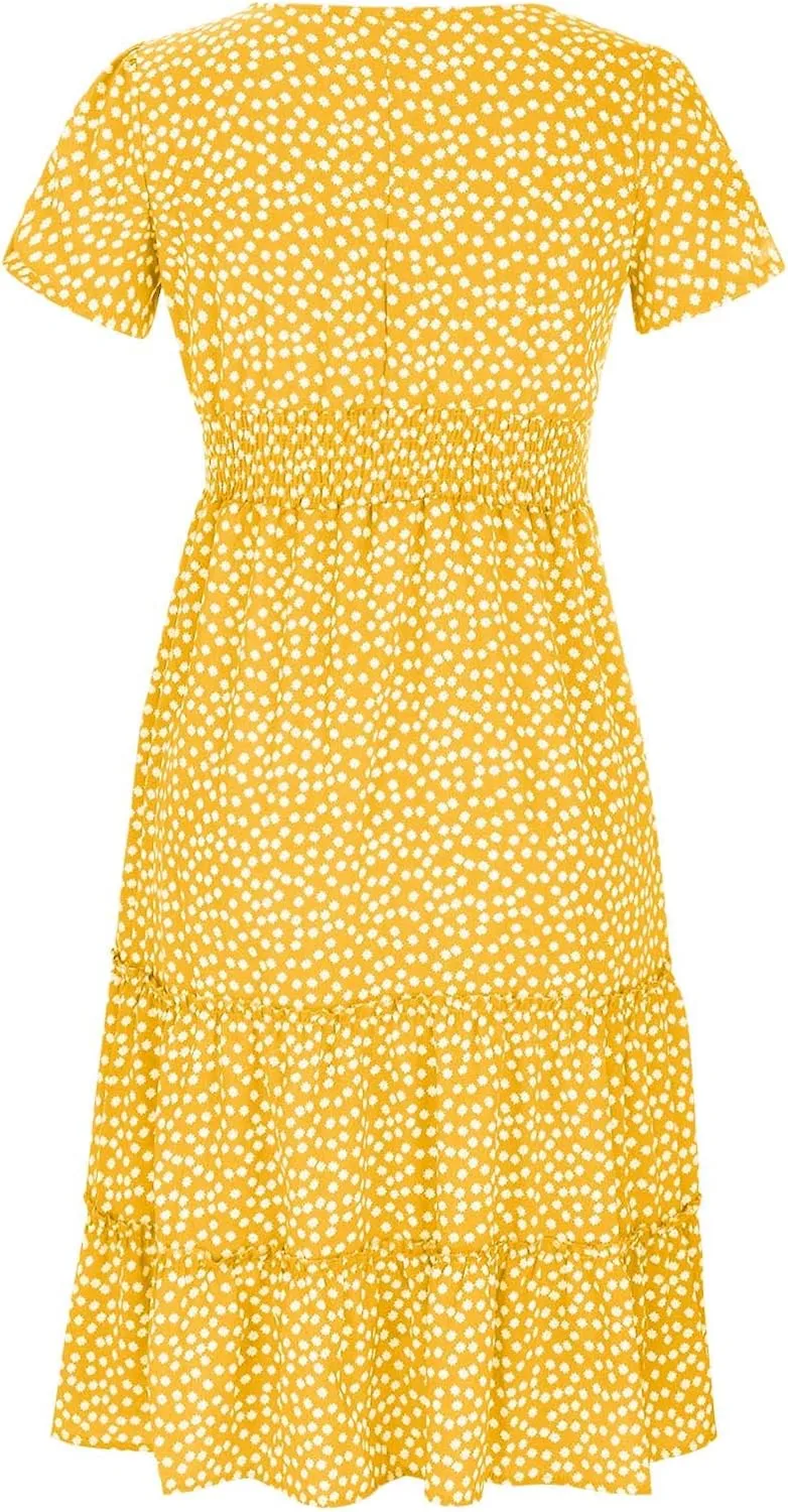 Summer Dresses for Women 2025 Casual Plus Size Dresses Boho Short Sleeve Beach Sundresses Flowy Print Midi Dress
