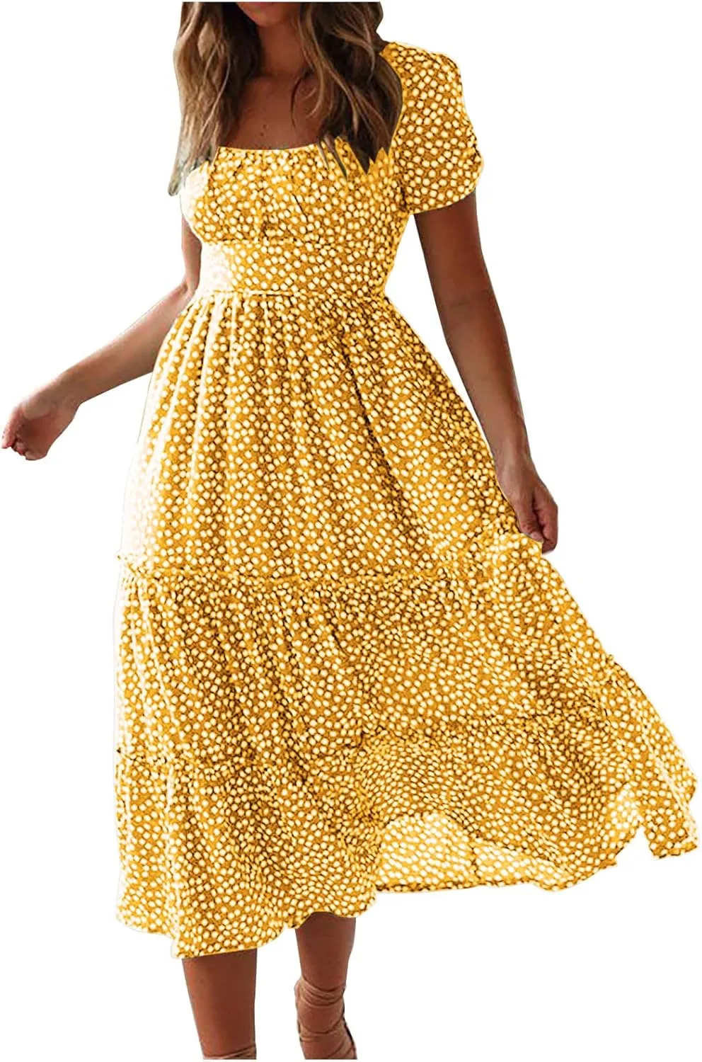 Summer Dresses for Women 2025 Casual Plus Size Dresses Boho Short Sleeve Beach Sundresses Flowy Print Midi Dress