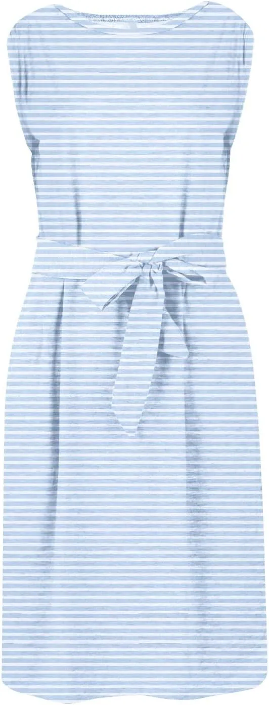 Summer Dresses for Women 2025 Casual Striped Sleeveless Tank Midi Dress Crewneck Tie Waist Beach Vacation Sundress