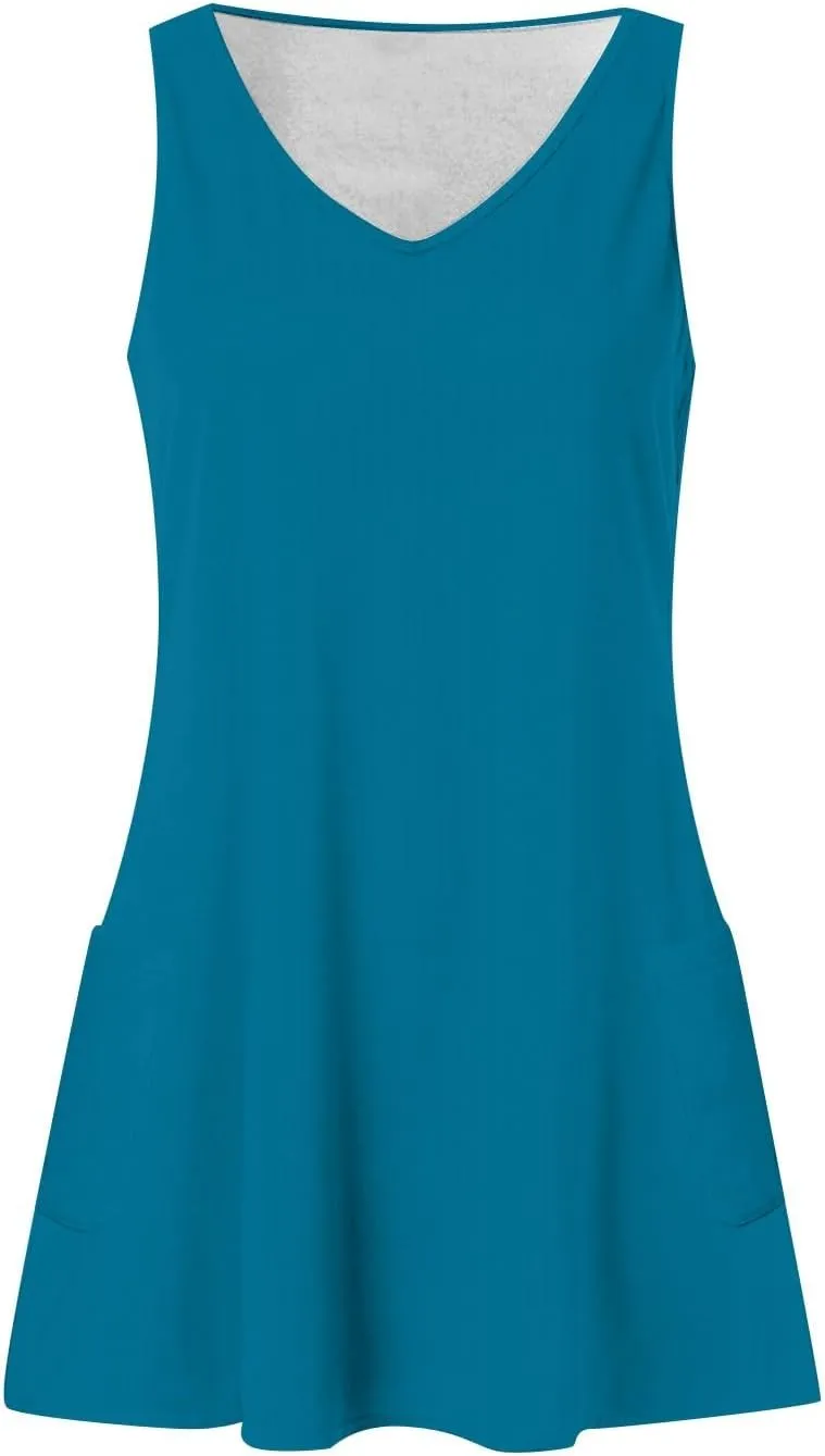 Summer Dresses for Women 2025 Casual V Neck Sleeveless Sundresses Hawaiian Plus Size Tank Dress with Pockets