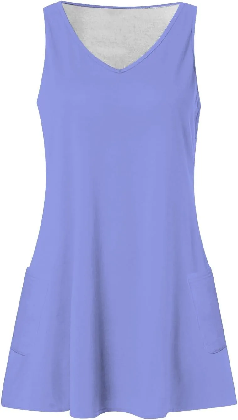 Summer Dresses for Women 2025 Casual V Neck Sleeveless Sundresses Hawaiian Plus Size Tank Dress with Pockets