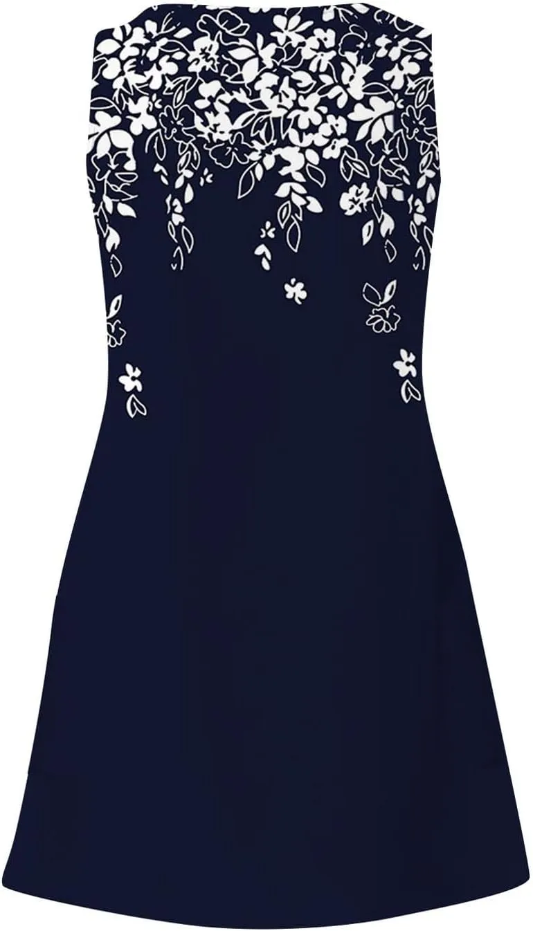 Summer Dresses for Women 2025 Casual V Neck Sleeveless Sundresses Hawaiian Plus Size Tank Dress with Pockets