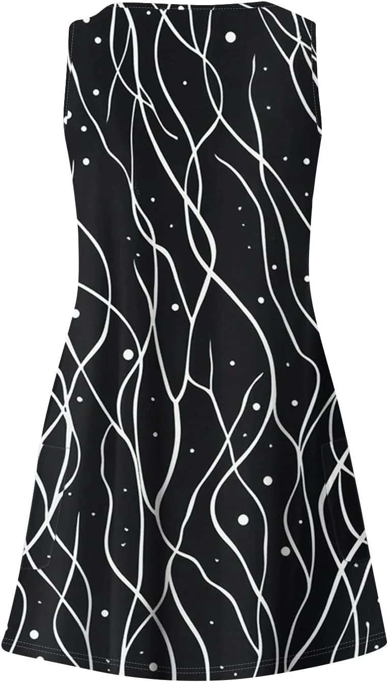 Summer Dresses for Women 2025 Floral Loose T Shirt Dresses V-Neck Boho Beach Tank Dress Casual Sleeveless Sundresses