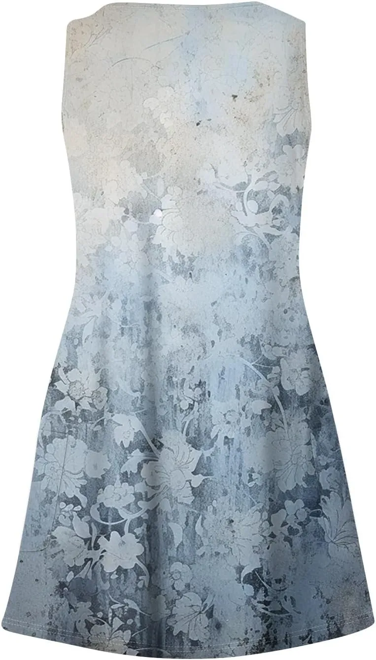 Summer Dresses for Women 2025 Floral Loose T Shirt Dresses V-Neck Boho Beach Tank Dress Casual Sleeveless Sundresses