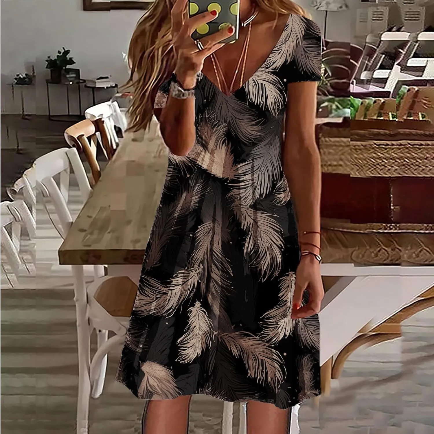 Summer Dresses for Women 2025 Loose V Neck Short Sleeve Casual T Shirt Dress Sundresses Floral Swimsuit Coverup