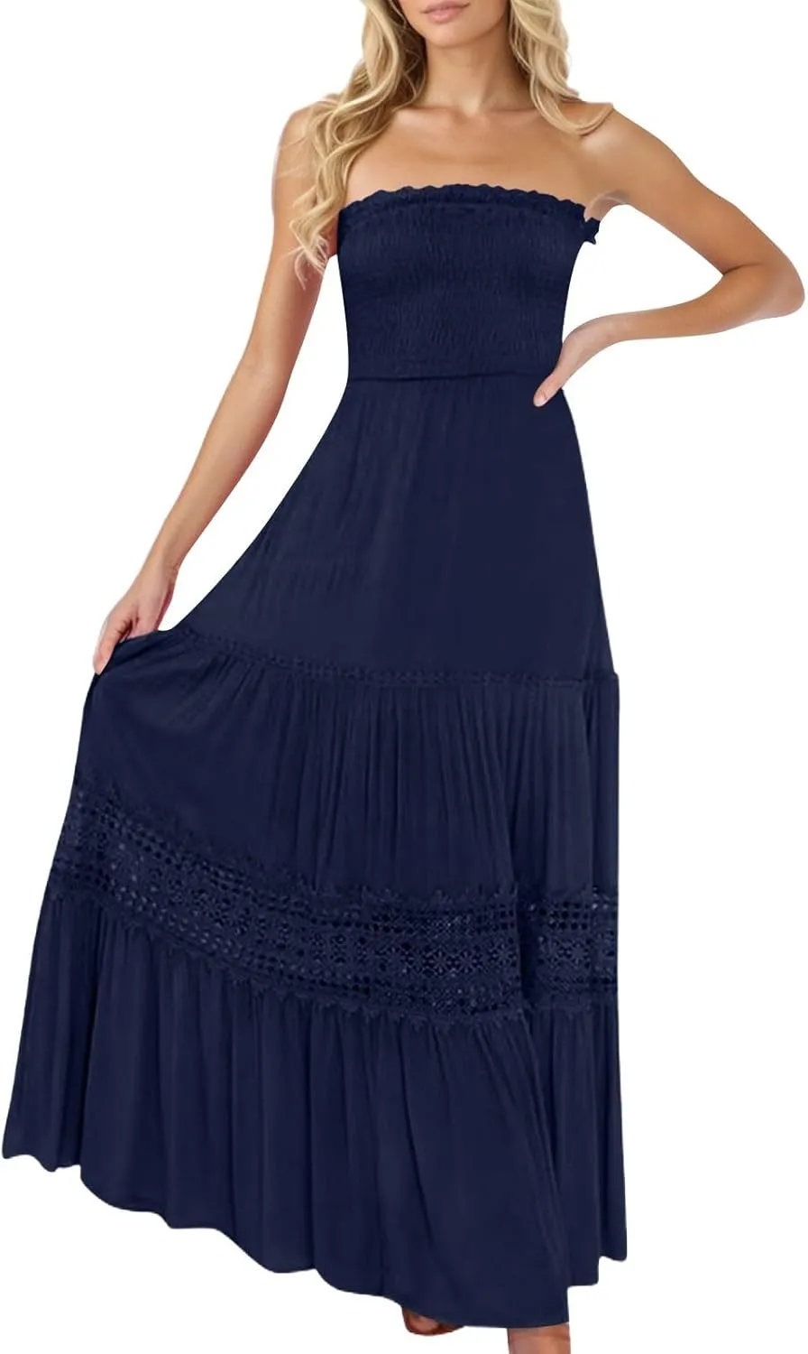Summer Dresses for Women 2025 Sexy Sleeveless Strapless Maxi Dress Trendy Tube Top Sundress Casual Beach Cover Ups