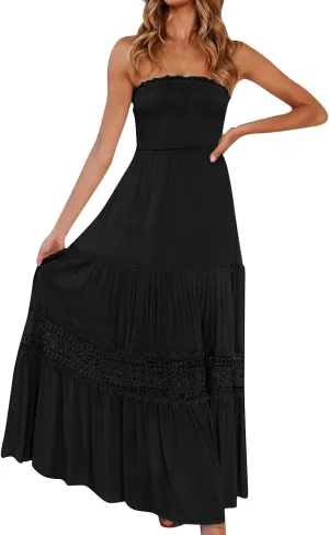 Summer Dresses for Women 2025 Sexy Sleeveless Strapless Maxi Dress Trendy Tube Top Sundress Casual Beach Cover Ups