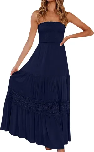 Summer Dresses for Women 2025 Sexy Sleeveless Strapless Maxi Dress Trendy Tube Top Sundress Casual Beach Cover Ups