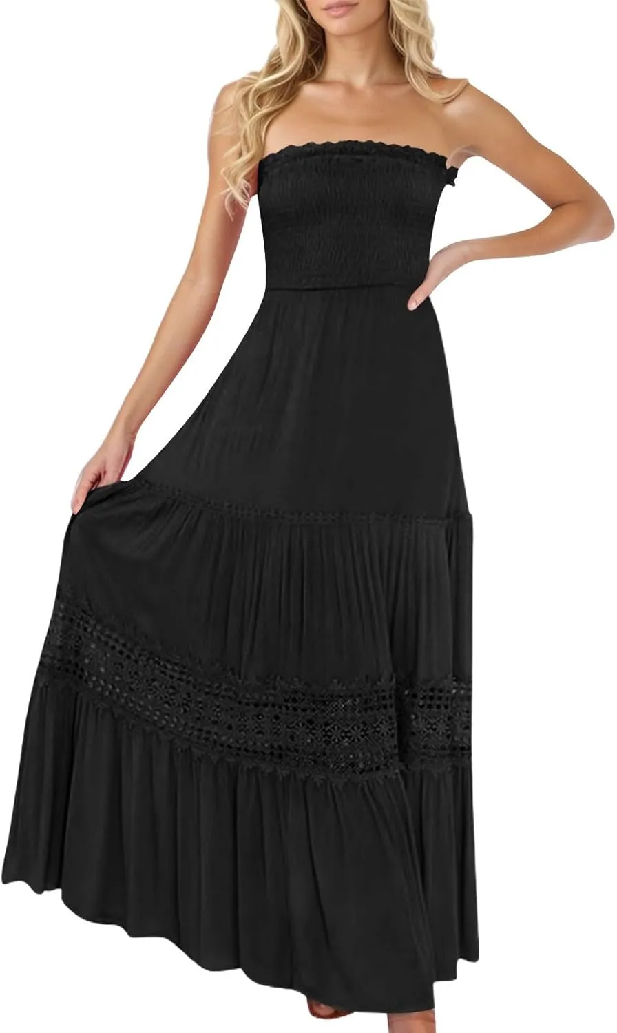 Summer Dresses for Women 2025 Sexy Sleeveless Strapless Maxi Dress Trendy Tube Top Sundress Casual Beach Cover Ups