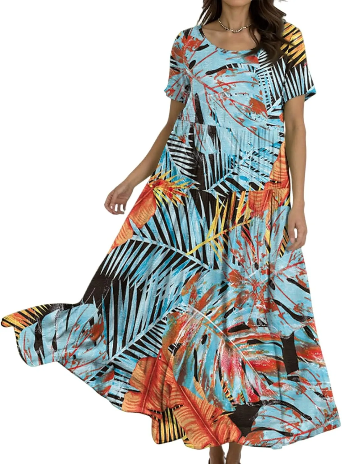Summer Dresses for Women 2025 Short Sleeve Long Maxi Casual Loose Bohemian Floral Dresses;Womens Fashion