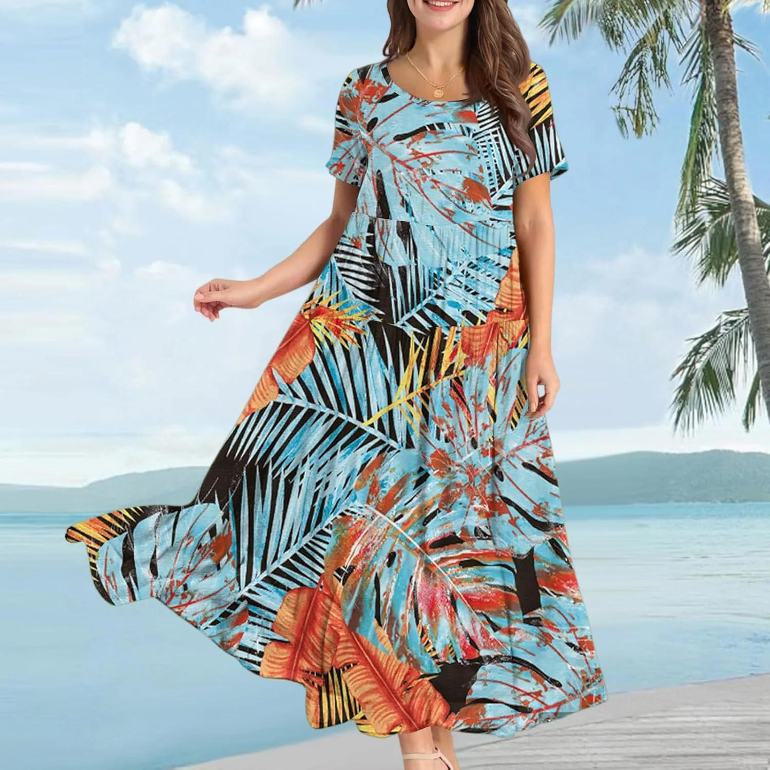 Summer Dresses for Women 2025 Short Sleeve Long Maxi Casual Loose Bohemian Floral Dresses;Womens Fashion