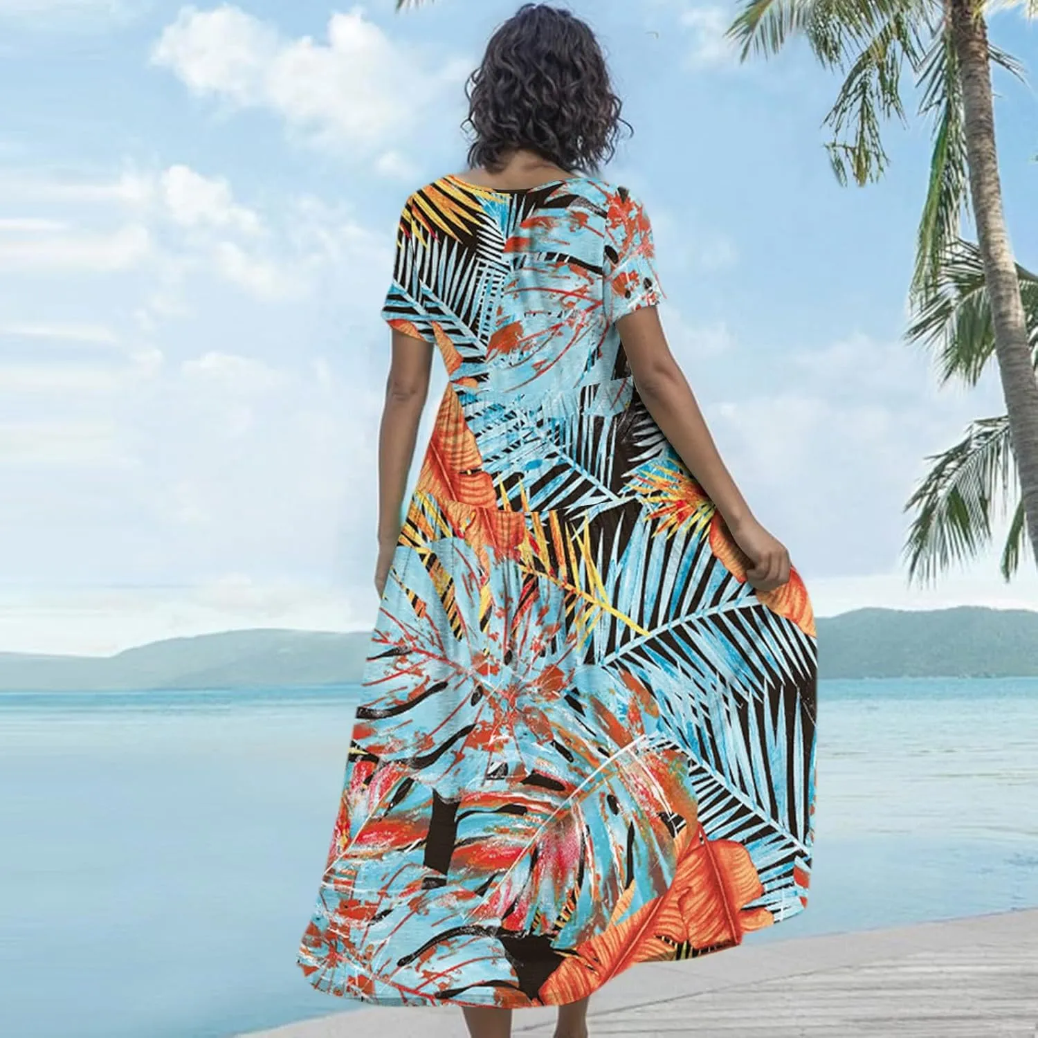 Summer Dresses for Women 2025 Short Sleeve Long Maxi Casual Loose Bohemian Floral Dresses;Womens Fashion