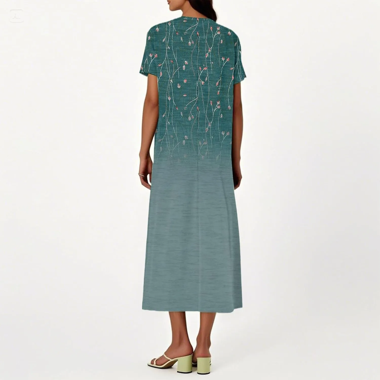Summer Dresses for Women 2025 Short Sleeve V Neck Casual Loose Dresses Bohemian Floral Print Sundress
