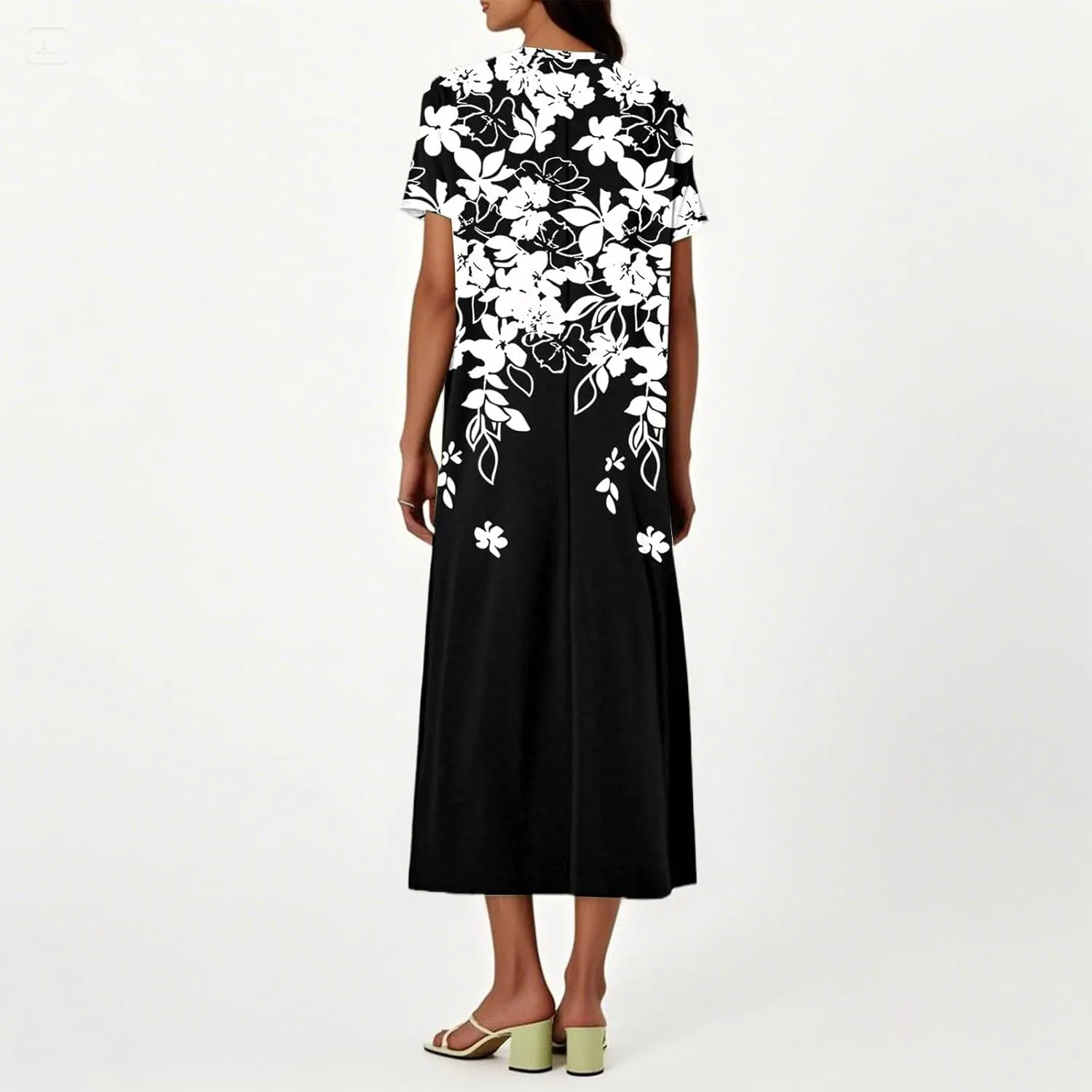 Summer Dresses for Women 2025 Short Sleeve V Neck Casual Loose Dresses Bohemian Floral Print Sundress