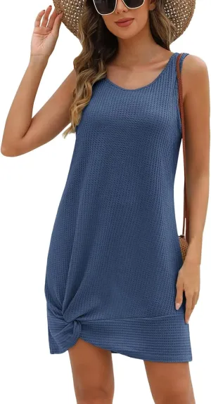 Summer Dresses for Women 2025 Sleeveless Beach Swimsuit Coverup Boho Sundress Twisted Tank Mini Dress Vacation Outfits